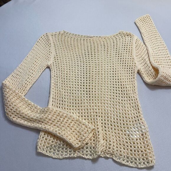 Urban Outfitters Cream Crochet Lattice Open Stitch Cotton Sweater Top Size Small - Picture 2 of 8